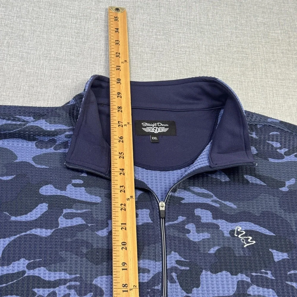 Straight Down Camouflage Golf 1/4 Zip Top Mens 2XL Blue Performance Long Sleeve